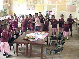 the younger class singing a welcome!